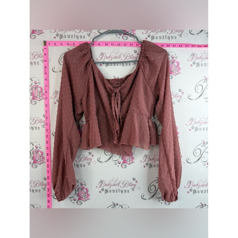 SHEIN curve peplum milkmaid polka dot Dusty Rose Boho Tie-Front Peasant Blouse